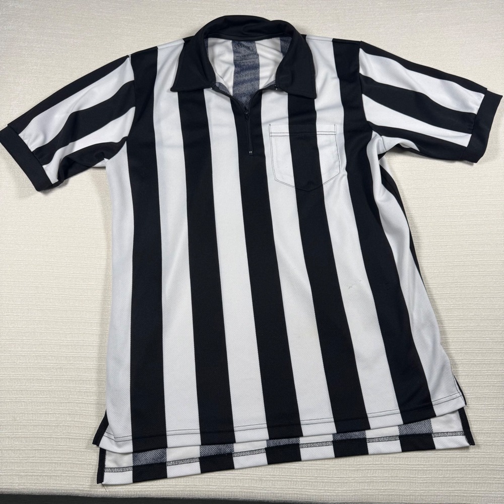 Smitty Official Referee Shirt Mens Large Black White Stripe Zip Umpire Jersey
